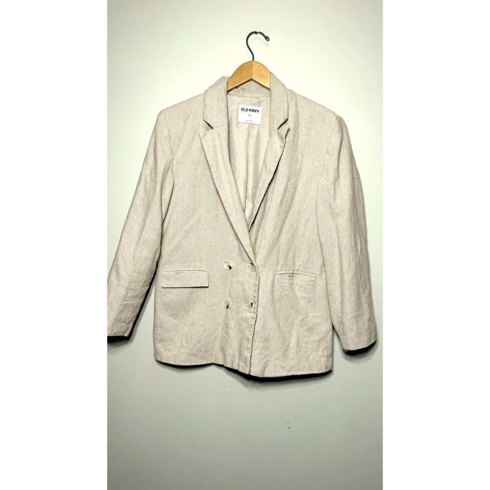 Old Navy Blazer Womens XS Linen Blend Double Breasted Beige Oatmeal Jacket